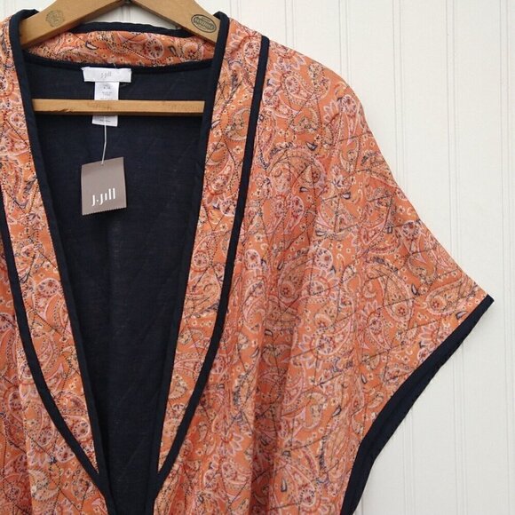 J Jill Belted Quilted Ruana Size XL-3X NWT Orange Paisley Belted Jacket Kimono - Picture 10 of 16